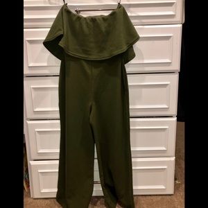 Missguided dark green strapless jumpsuit UK8
